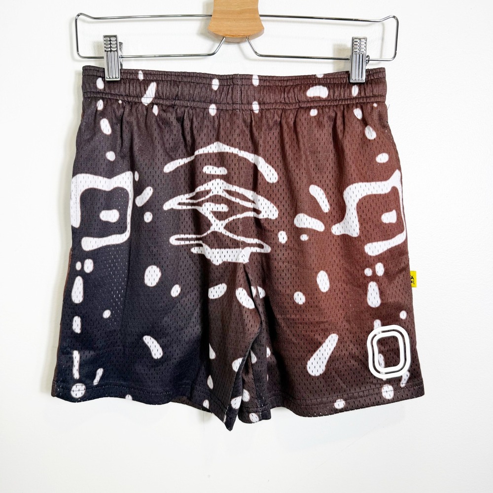 Overtime Mesh Basketball Shorts Kids Youth XL Brown Black Abstract Graphic Print